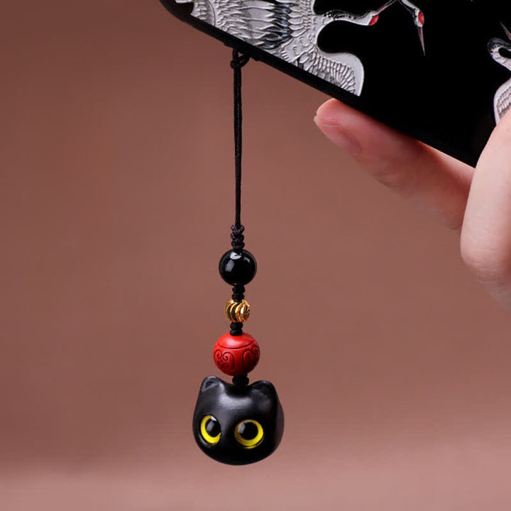 Buddha Stones 黒檀のかわいい猫のグラウンディングピースキーホルダー（手彫り） - image 13
