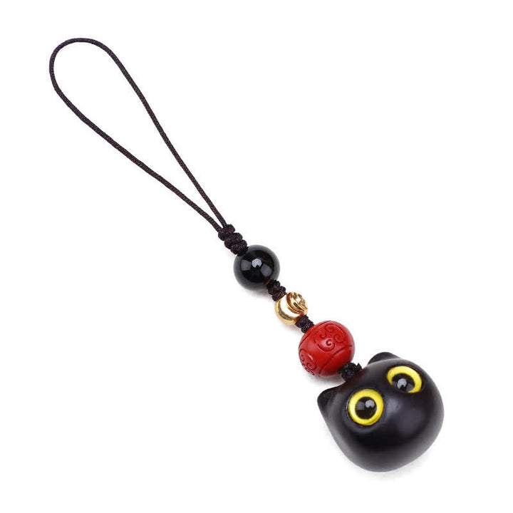 Buddha Stones 黒檀のかわいい猫のグラウンディングピースキーホルダー（手彫り） - image 16