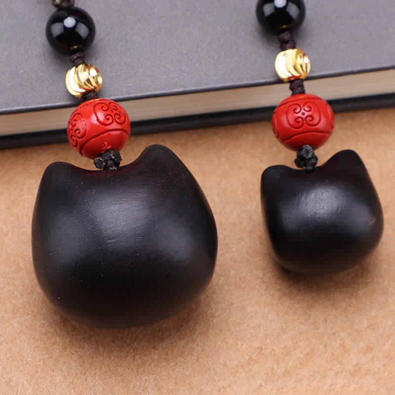 Buddha Stones 黒檀のかわいい猫のグラウンディングピースキーホルダー（手彫り） - image 23