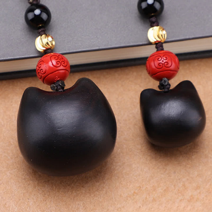 Buddha Stones 黒檀のかわいい猫のグラウンディングピースキーホルダー（手彫り） - image 23