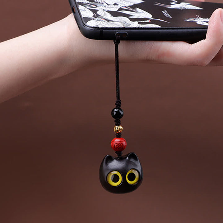 Buddha Stones 黒檀のかわいい猫のグラウンディングピースキーホルダー（手彫り） - image 11