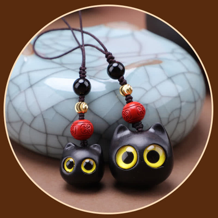 Buddha Stones 黒檀のかわいい猫のグラウンディングピースキーホルダー（手彫り） - image 18