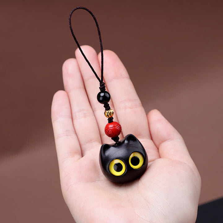 Buddha Stones 黒檀のかわいい猫のグラウンディングピースキーホルダー（手彫り） - image 10