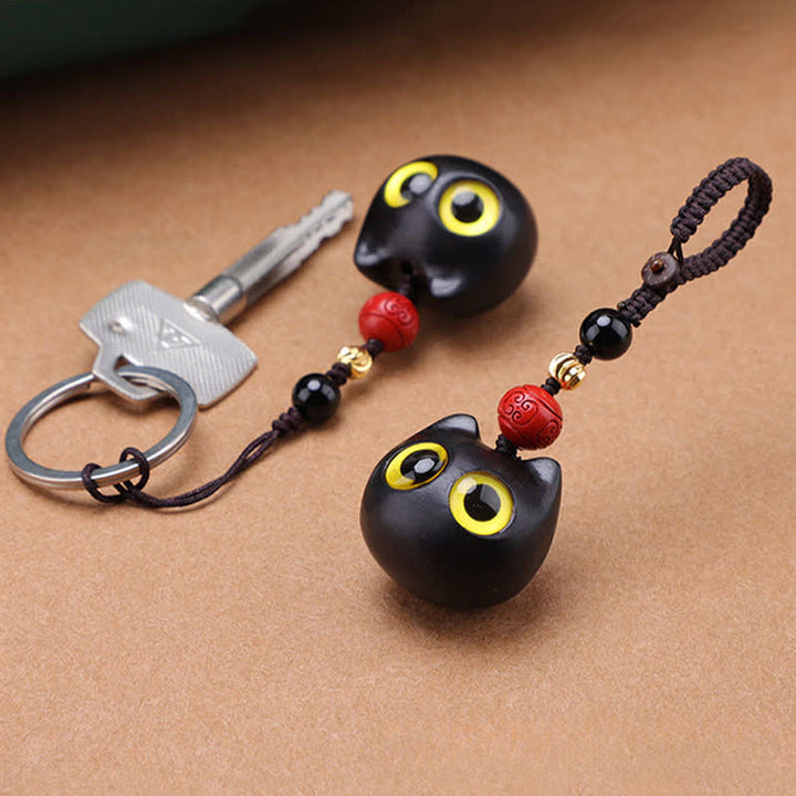 Buddha Stones 黒檀のかわいい猫のグラウンディングピースキーホルダー（手彫り） - image 21