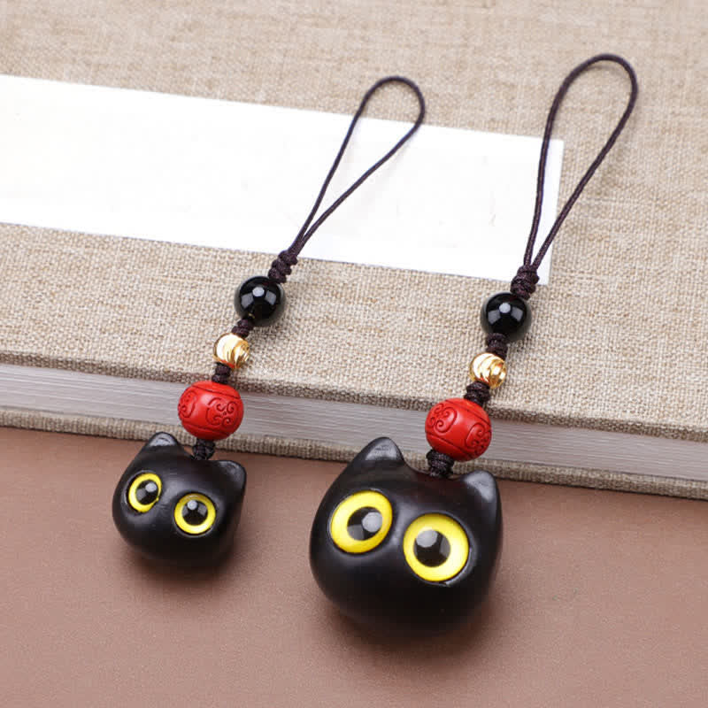 Buddha Stones 黒檀のかわいい猫のグラウンディングピースキーホルダー（手彫り） - image 17