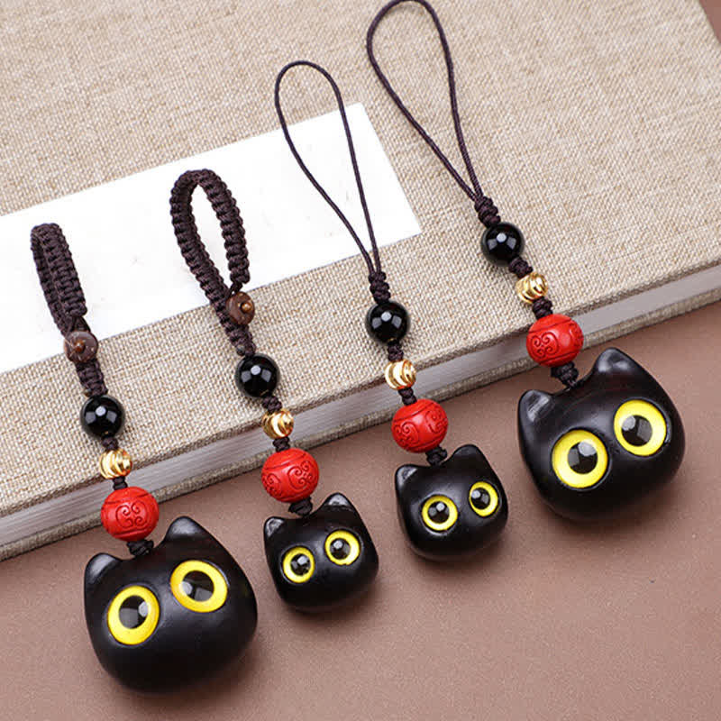 Buddha Stones 黒檀のかわいい猫のグラウンディングピースキーホルダー（手彫り） - image 20