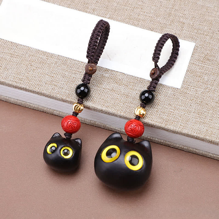 Buddha Stones 黒檀のかわいい猫のグラウンディングピースキーホルダー（手彫り） - image 8