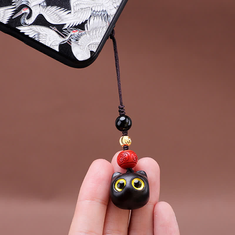 Buddha Stones 黒檀のかわいい猫のグラウンディングピースキーホルダー（手彫り） - image 14