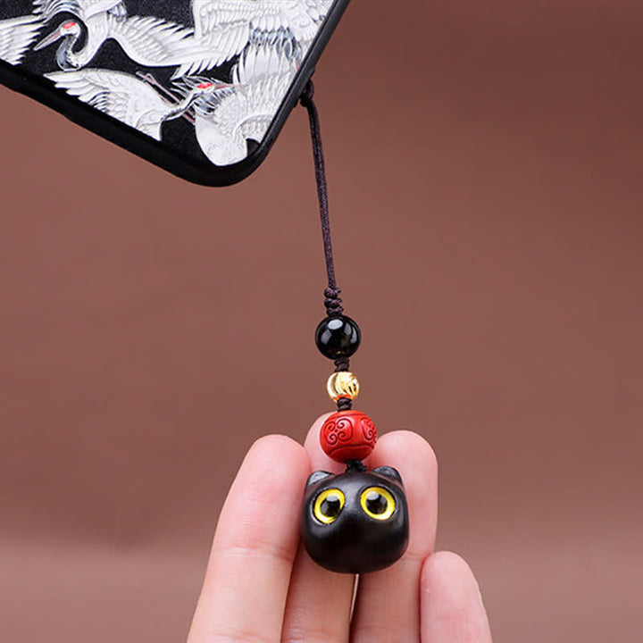 Buddha Stones 黒檀のかわいい猫のグラウンディングピースキーホルダー（手彫り） - image 14