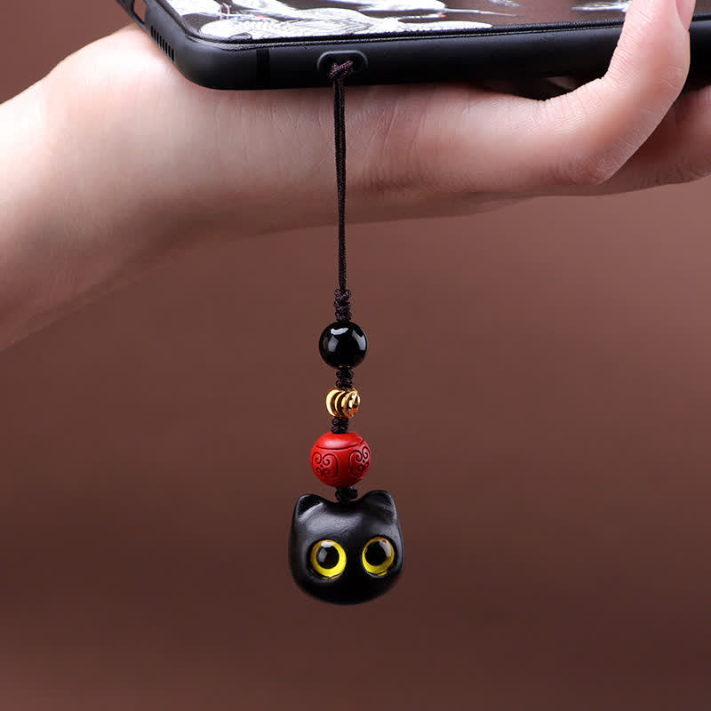Buddha Stones 黒檀のかわいい猫のグラウンディングピースキーホルダー（手彫り） - image 15