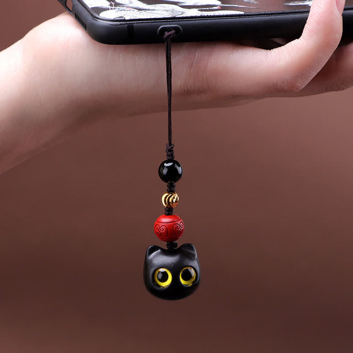Buddha Stones 黒檀のかわいい猫のグラウンディングピースキーホルダー（手彫り） - image 15