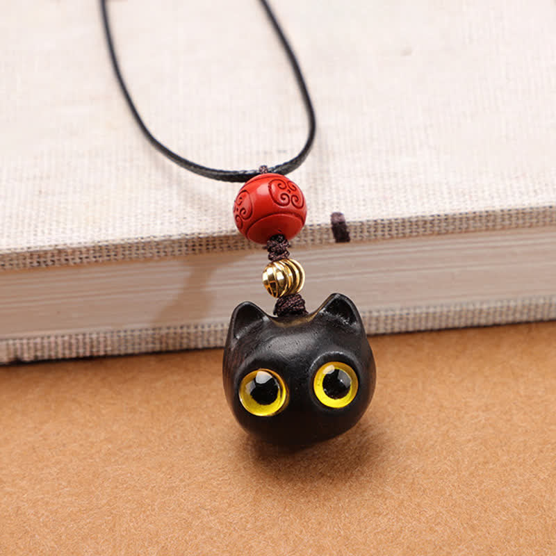 Buddha Stones 黒檀と赤檀の招き猫の調節可能なバランスネックレス - 小さな黒檀 - image 8