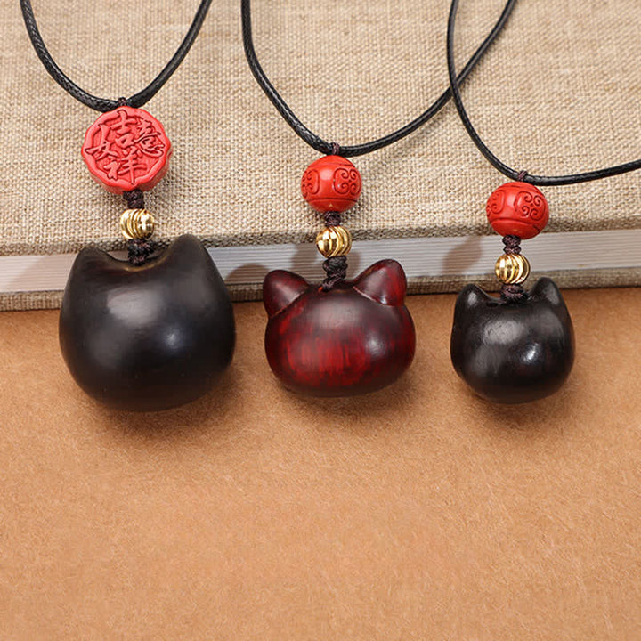 Buddha Stones 黒檀と赤檀の招き猫の調節可能なバランスネックレス - image 22