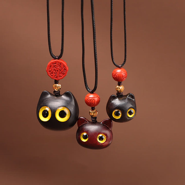 Buddha Stones 黒檀と赤檀の招き猫の調節可能なバランスネックレス - image 17