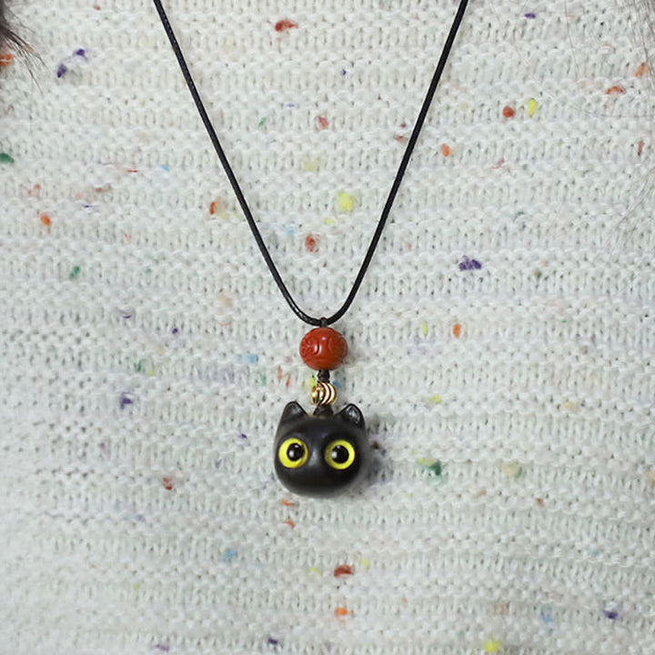 Buddha Stones 黒檀と赤檀の招き猫の調節可能なバランスネックレス - image 11