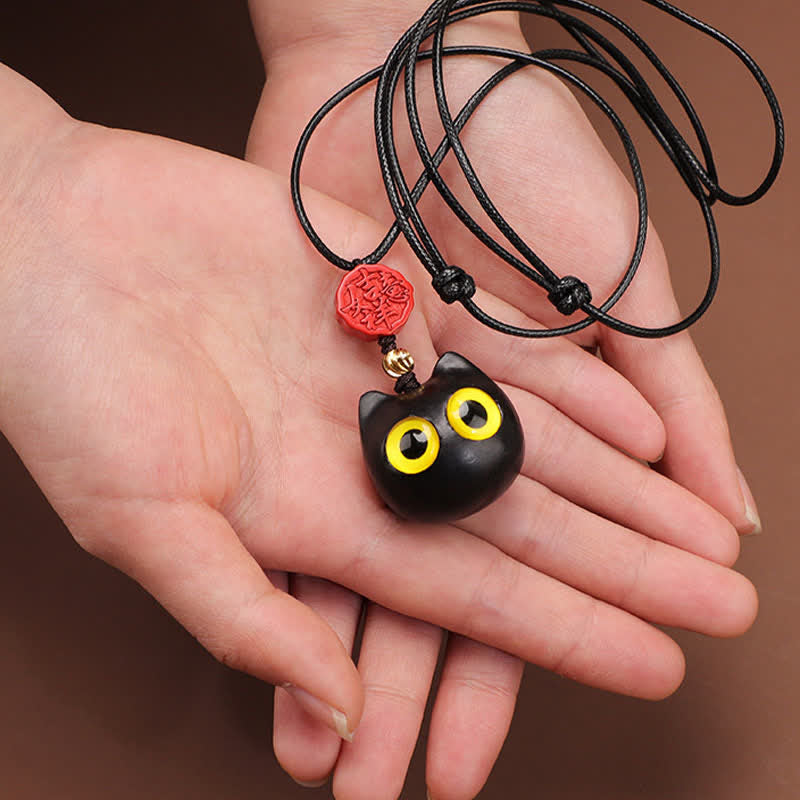 Buddha Stones 黒檀と赤檀の招き猫の調節可能なバランスネックレス - image 6