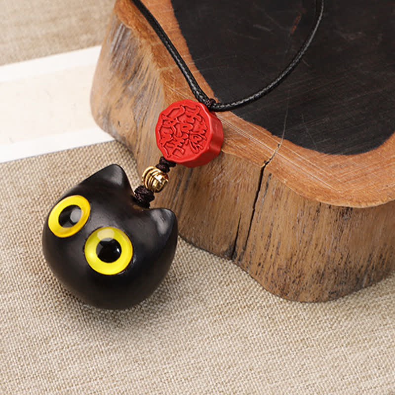 Buddha Stones 黒檀と赤檀の招き猫の調節可能なバランスネックレス - image 2