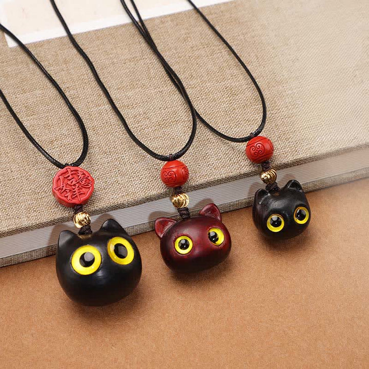 Buddha Stones 黒檀と赤檀の招き猫の調節可能なバランスネックレス - image 21