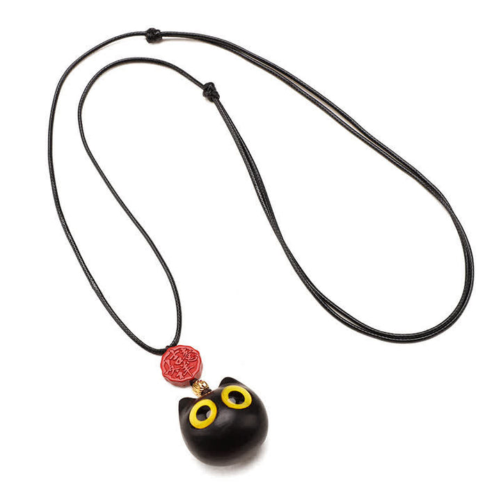 Buddha Stones 黒檀と赤檀の招き猫の調節可能なバランスネックレス - image 10