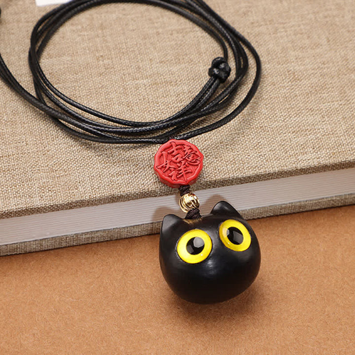Buddha Stones 黒檀と赤檀の招き猫の調節可能なバランスネックレス - image 4