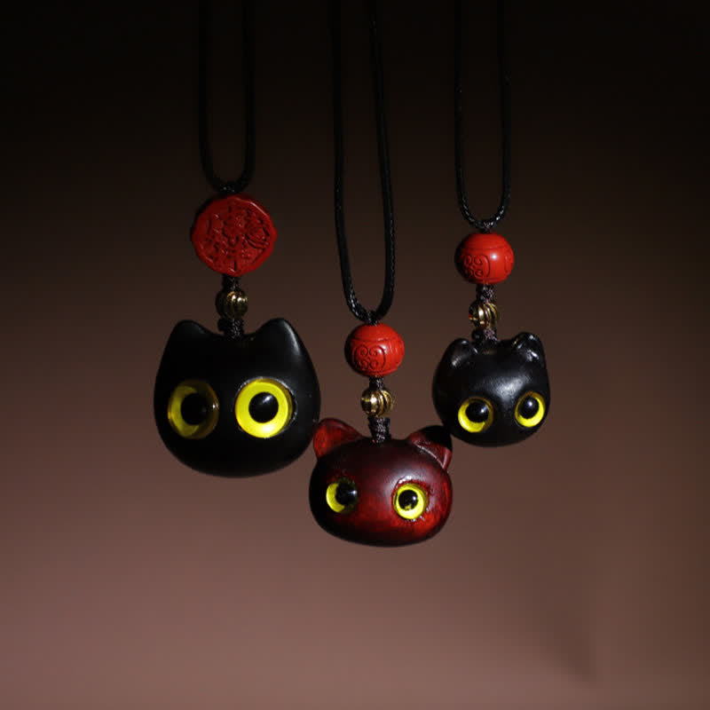 Buddha Stones 黒檀と赤檀の招き猫の調節可能なバランスネックレス - image 19