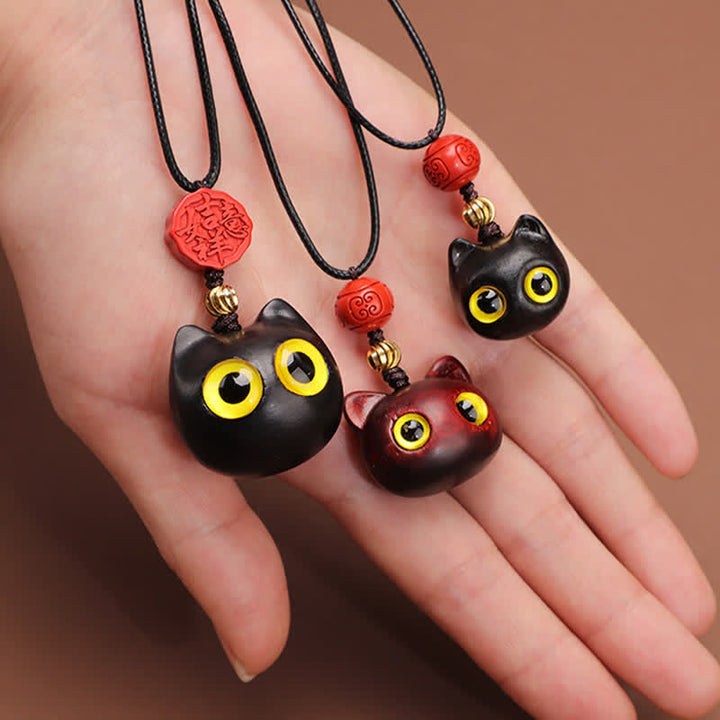 Buddha Stones 黒檀と赤檀の招き猫の調節可能なバランスネックレス - image 18