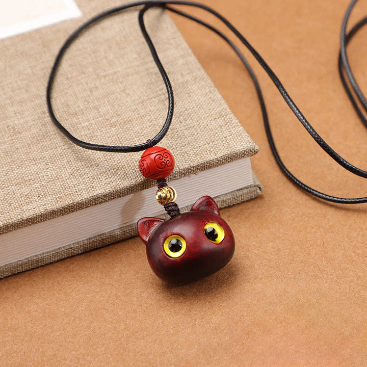 Buddha Stones 黒檀と赤檀の招き猫の調節可能なバランスネックレス - 紅檀 - image 12