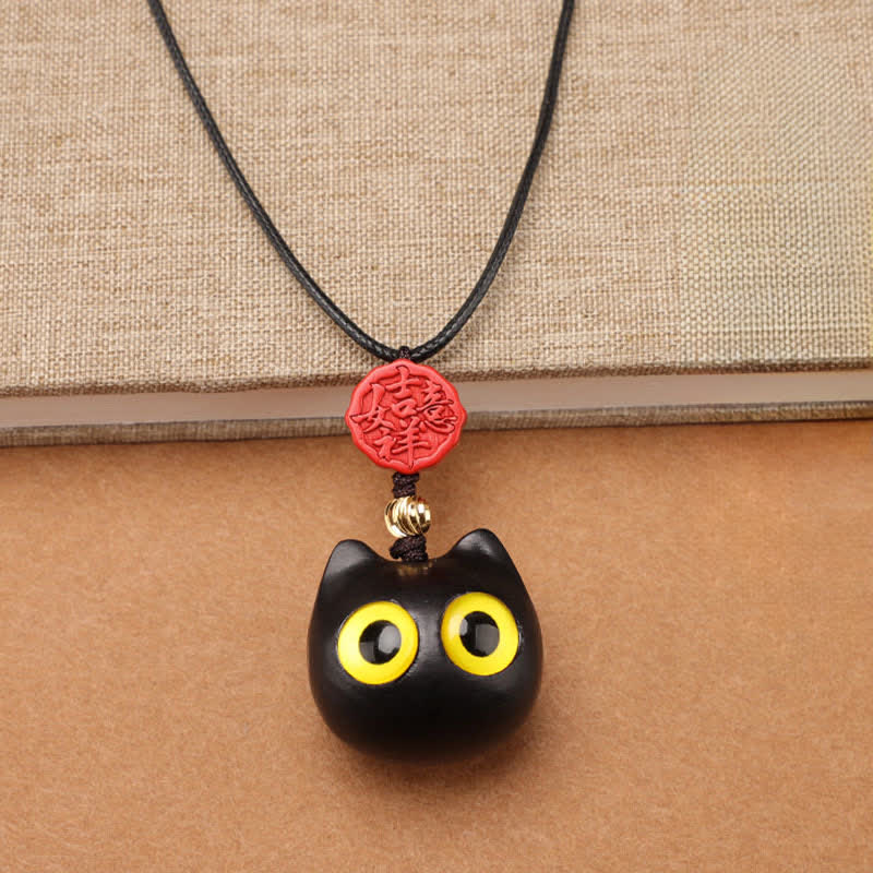 Buddha Stones 黒檀と赤檀の招き猫の調節可能なバランスネックレス - image 3
