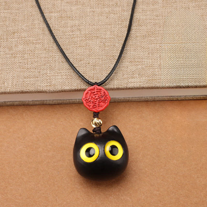 Buddha Stones 黒檀と赤檀の招き猫の調節可能なバランスネックレス - image 3