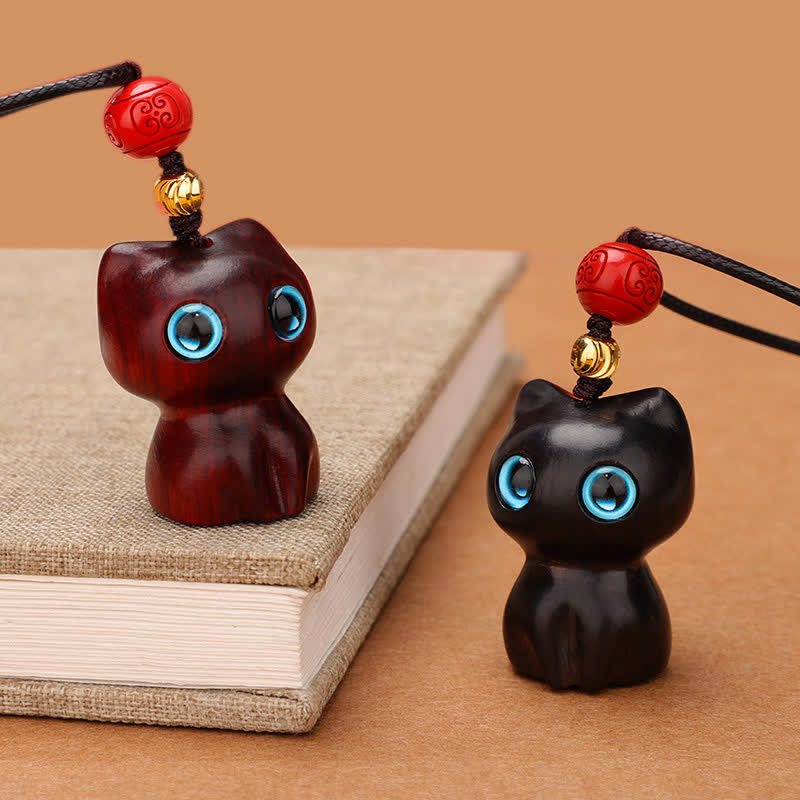 Buddha Stones 黒檀と赤檀のかわいい猫の落ち着いたネックレス - image 12