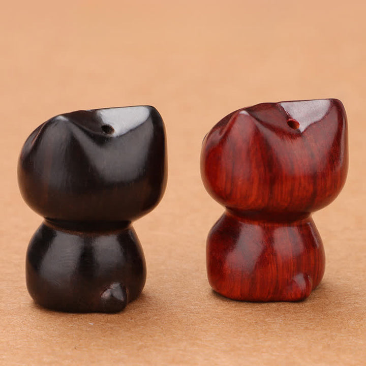Buddha Stones 黒檀と赤檀のかわいい猫の落ち着いたネックレス - image 14