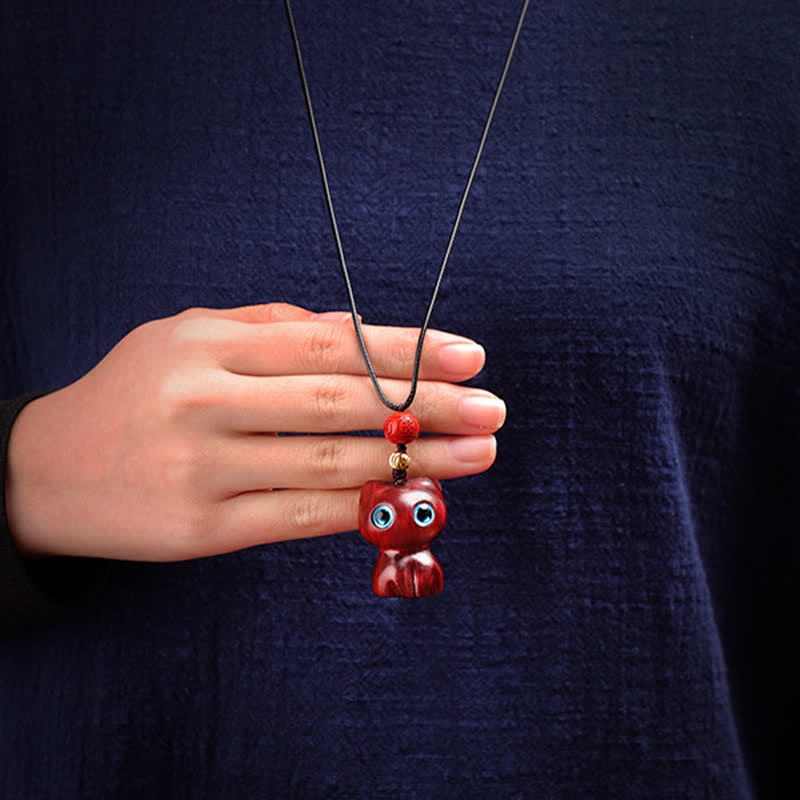 Buddha Stones 黒檀と赤檀のかわいい猫の落ち着いたネックレス - image 8