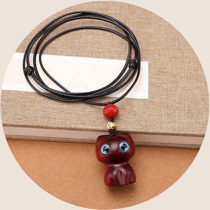 Buddha Stones 黒檀と赤檀のかわいい猫の落ち着いたネックレス - image 7