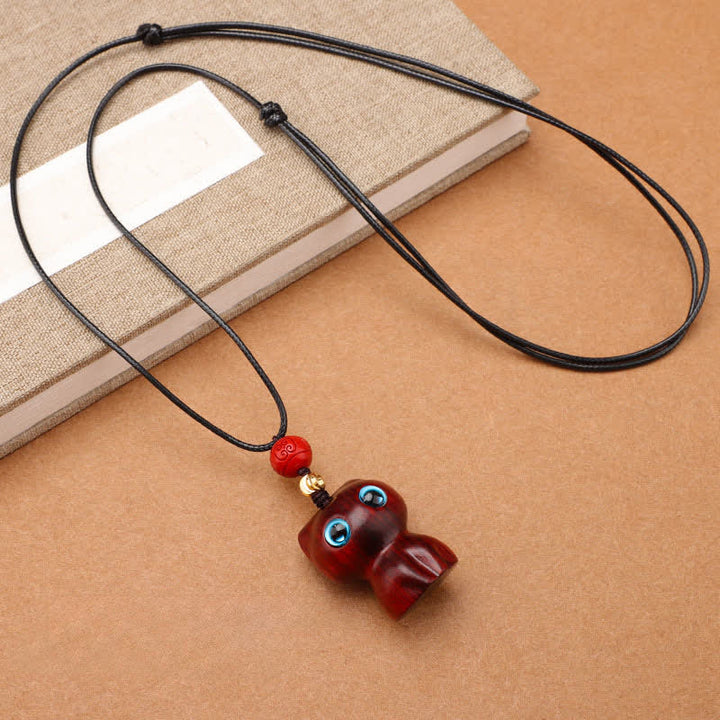 Buddha Stones 黒檀と赤檀のかわいい猫の落ち着いたネックレス - 紅檀（富♥幸運繁栄） - image 6
