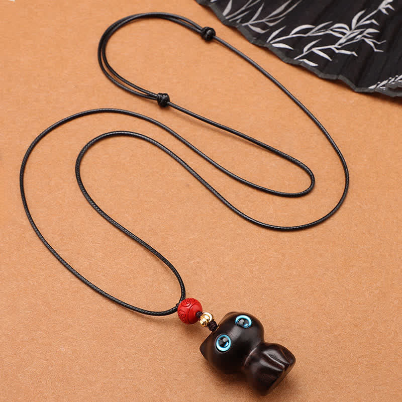 Buddha Stones 黒檀と赤檀のかわいい猫の落ち着いたネックレス - image 2