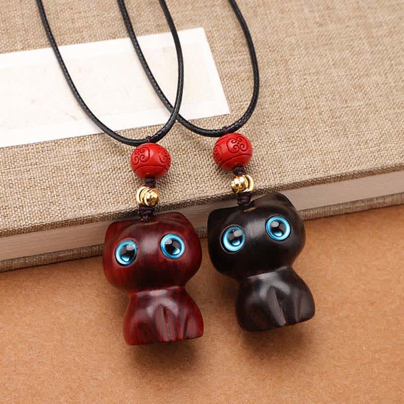 Buddha Stones 黒檀と赤檀のかわいい猫の落ち着いたネックレス - image 13