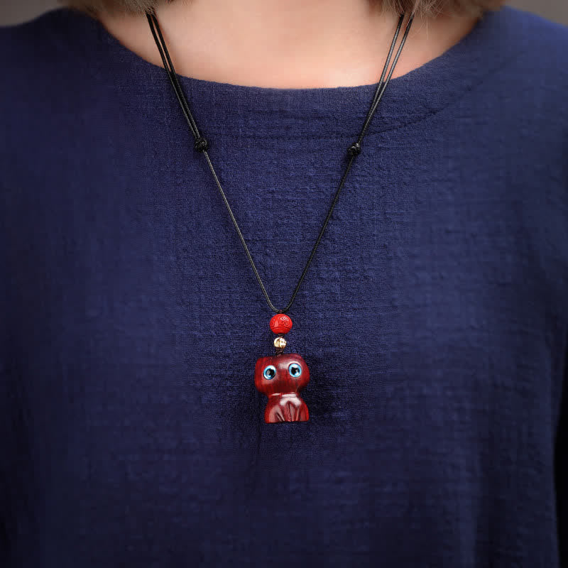 Buddha Stones 黒檀と赤檀のかわいい猫の落ち着いたネックレス - image 9