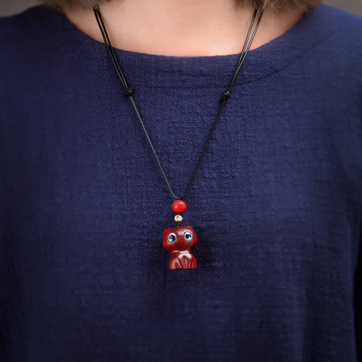 Buddha Stones 黒檀と赤檀のかわいい猫の落ち着いたネックレス - image 9