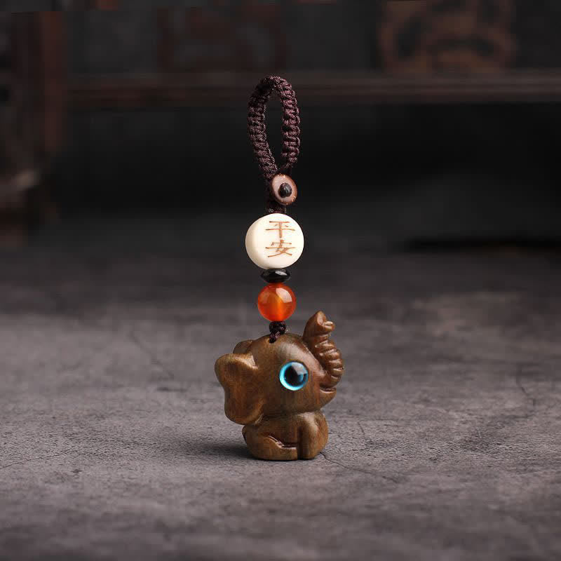 Buddha Stones グリーンサンダルウッド製象の力強さを象徴する編み込みキーホルダー - ピースチャイニーズグリーンサンダルウッド - image 2