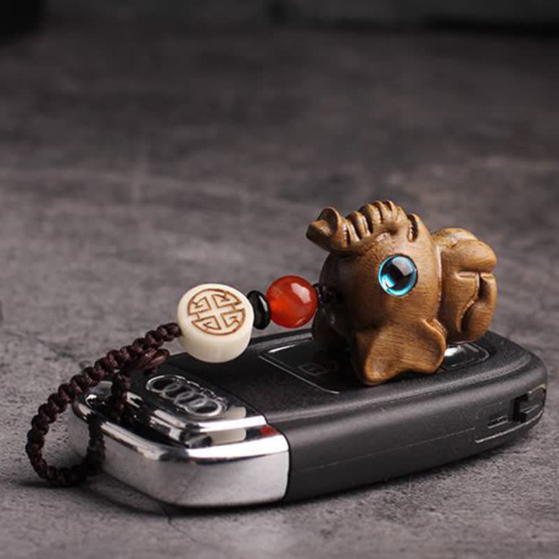 Buddha Stones グリーンサンダルウッド製象の力強さを象徴する編み込みキーホルダー - image 1