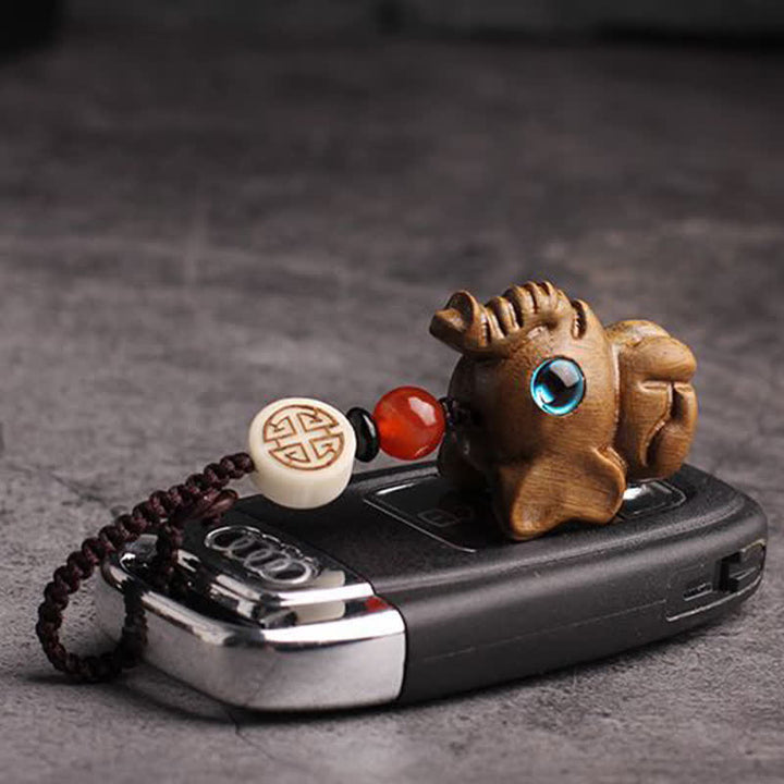 Buddha Stones グリーンサンダルウッド製象の力強さを象徴する編み込みキーホルダー - image 1