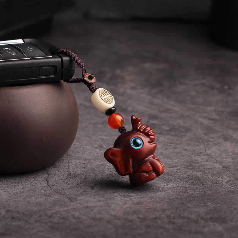 Buddha Stones グリーンサンダルウッド製象の力強さを象徴する編み込みキーホルダー - image 4