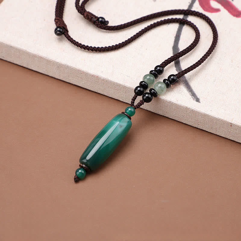 Buddha Stones グリーンアゲート、レッドアゲート、バランス編み込みオーバルペンダントネックレス - image 3