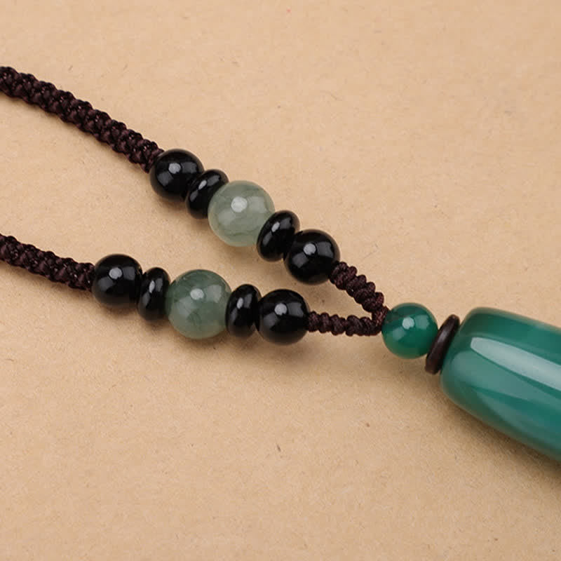 Buddha Stones グリーンアゲート、レッドアゲート、バランス編み込みオーバルペンダントネックレス - image 4