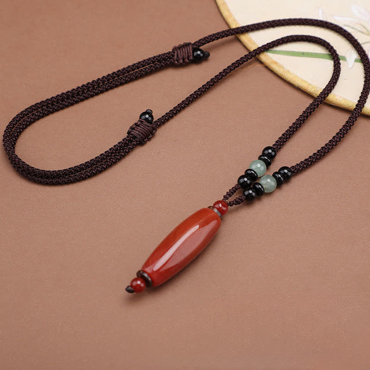 Buddha Stones グリーンアゲート、レッドアゲート、バランス編み込みオーバルペンダントネックレス - 天然レッドアゲート（色味は個体差があります） - image 8