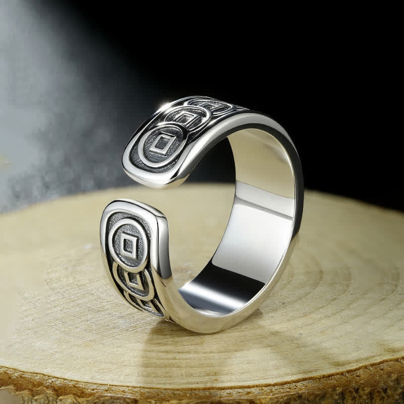Buddha Stones チベット銅メッキ、シルバーイエローのジャンバラ保護調節リング - image 3