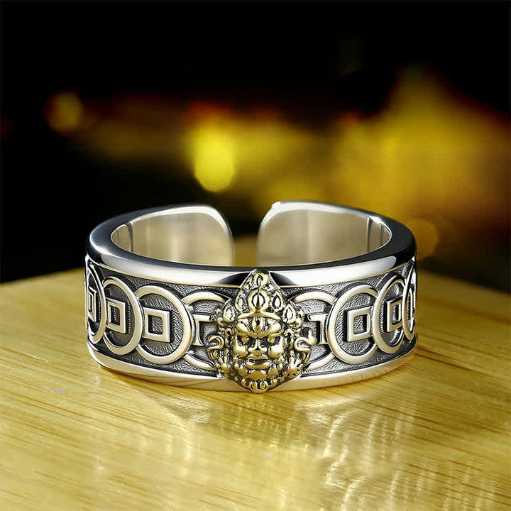 Buddha Stones チベット銅メッキ、シルバーイエローのジャンバラ保護調節リング - 銅（癒し♥富） - image 0