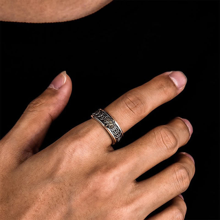 Buddha Stones チベット銅メッキ、シルバーイエローのジャンバラ保護調節リング - image 7