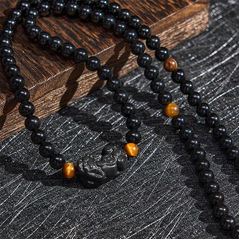 Buddha Stones 貔貅（ひきゅう）レインボーオブシディアン（黒曜石）富の手彫りビーズブレスレット - image 13