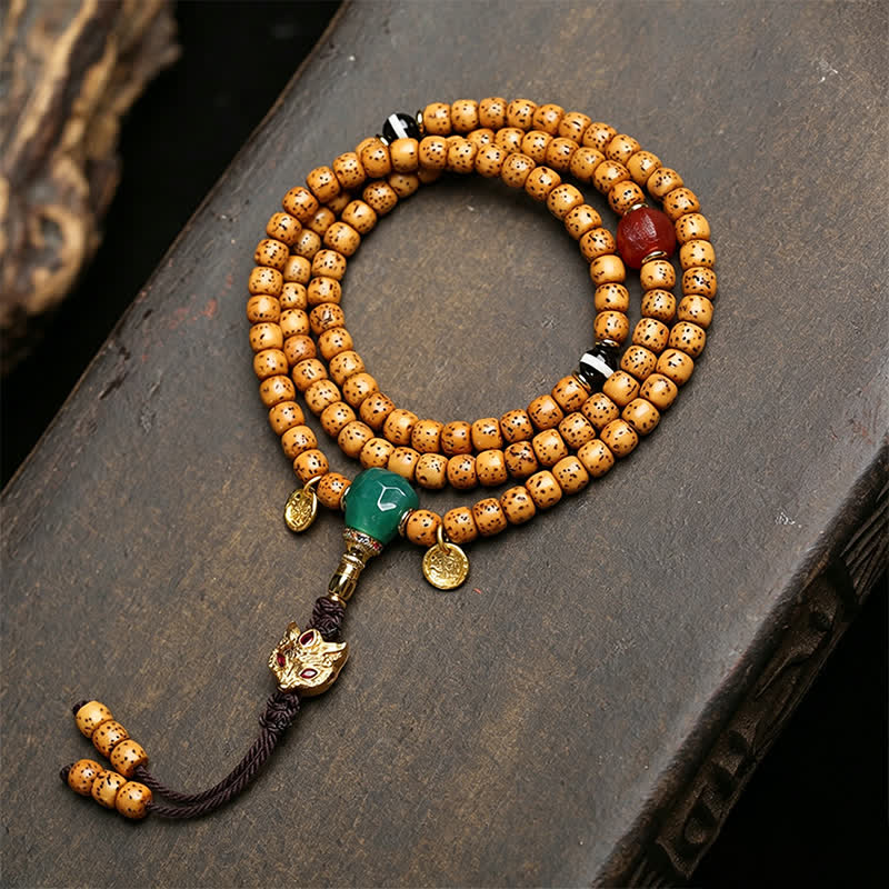 Buddha Stones 星月菩提樹の種狐ひょうたん知恵チベット手作り108マーラー数珠 - スタイルA - スタームーン菩提樹の種（知恵♥心の平和） - image 0